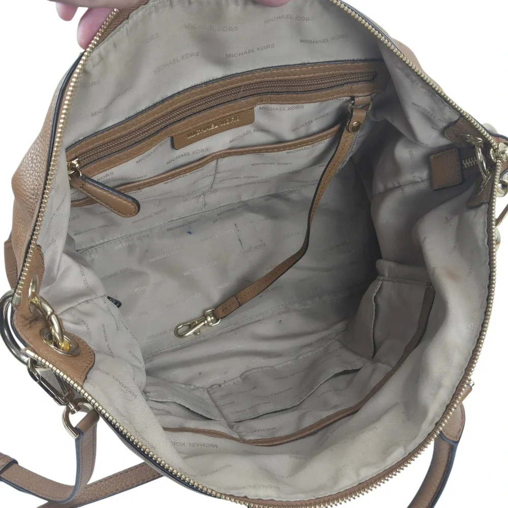 Michael Kors Beckett Satchel Pebbled Leather Brown Large Bag 30T7GBUS3L Acorn